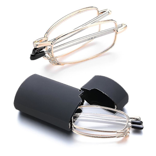 Unisex-Foldinglukit Luku-lasit Lasikotelolla Miehille Naisille Teleskooppijalat Kierto Presbyopia Silmälasit Näönhoito +1.0-4.0 - Pyöräilylasit Gold Strength 2.00
