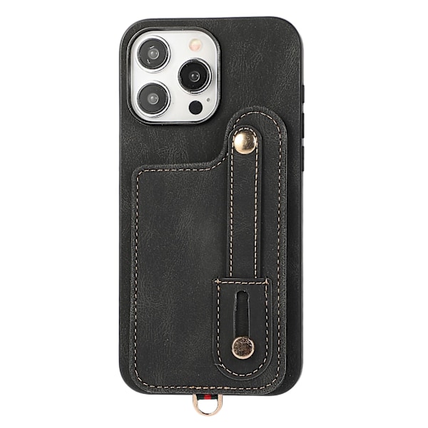 Fodral för Iphone 14 Pro Max med stativ och kortfack i TPU+läder Black