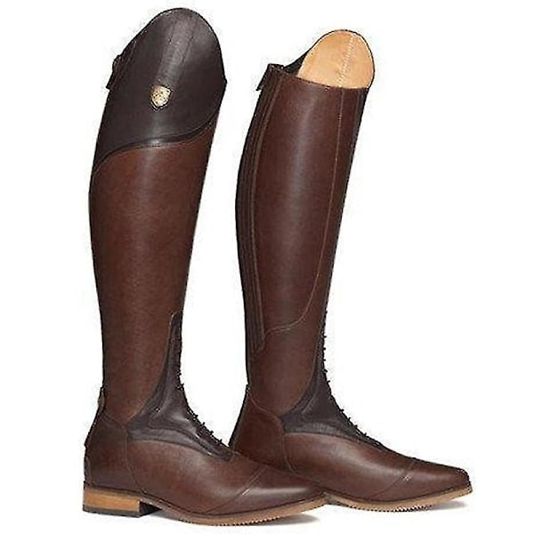 Womens Tall Field Boots, Synthetic Leather Horse Riding Boots With Rear Zipper