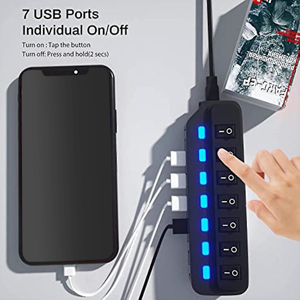 Usb2.0 Hub Multi-port Usb3.0 Høyhastighetsoverføring 7-port Hub Splitter