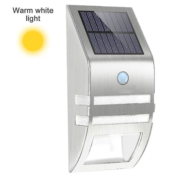 Ruostumattomasta teräksestä valmistetut aurinkovoimalla toimivat liikeanturivalot, vedenpitävät, 1 kpl, lämmin valkoinen 1PCS WARM LIGHT