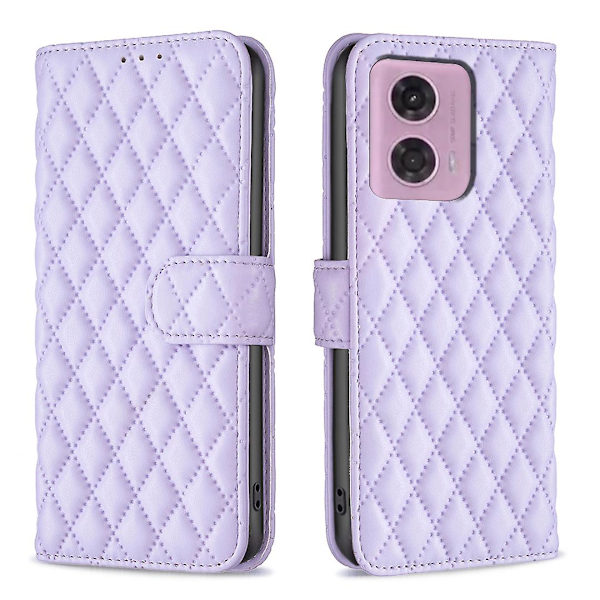 BINFEN COLOR BF Rhombus Grid Mönster Plånboksdesign Telefonfodral för Motorola Moto G34 5G Purple