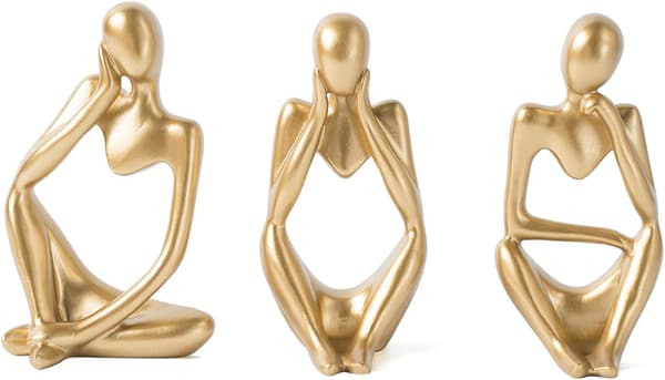 Gull Dekorativ Tenkerstatue Abstrakt Kunst Skulptur Sett med 3 Gull Resin Samleobjekter