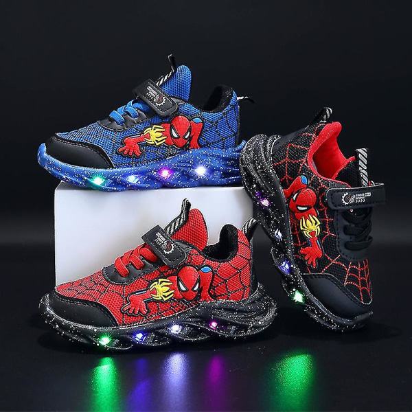 Spiderman Children's Shoes New Boys' Sneakers With Lights New Children's Shoes Red 30