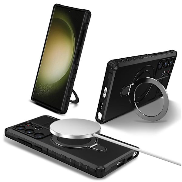 Magnetiskt stativfodral i PC+TPU för Samsung Galaxy S24 Ultra, kompatibel med MagSafe Black
