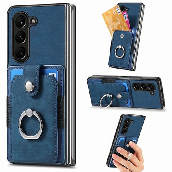 For  Samsung Galaxy Z Fold5 5g Retro Skin-feel Ring Multi-card Wallet Mobile Phone Case