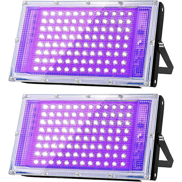 100W LED UV Sort Lys, Kraftfuld UV Spotlight, IP66, 395nm UV Lampe til Jul, Halloween Glow Party (2 Pakker) 2pcs