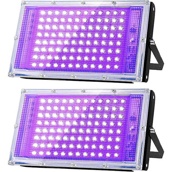 100W LED UV Svart Ljus, Kraftfull UV-Spotlight, IP66, 395nm UV-lampa för Jul, Halloween Glow Party (2-pack) 2pcs