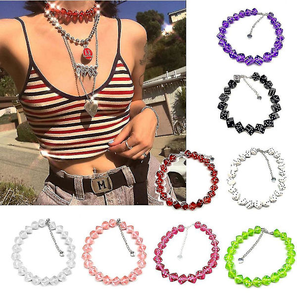 Rolig Tärningshalsband Färgglada Akryl Tärnings Pärlor Choker Smycken För Kvinnor Flickor
