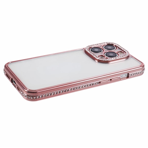 Til iPhone 14 Pro Max Telefon Etui Rhinestones Dekor TPU Anti-Scratch Cover Rose Gold