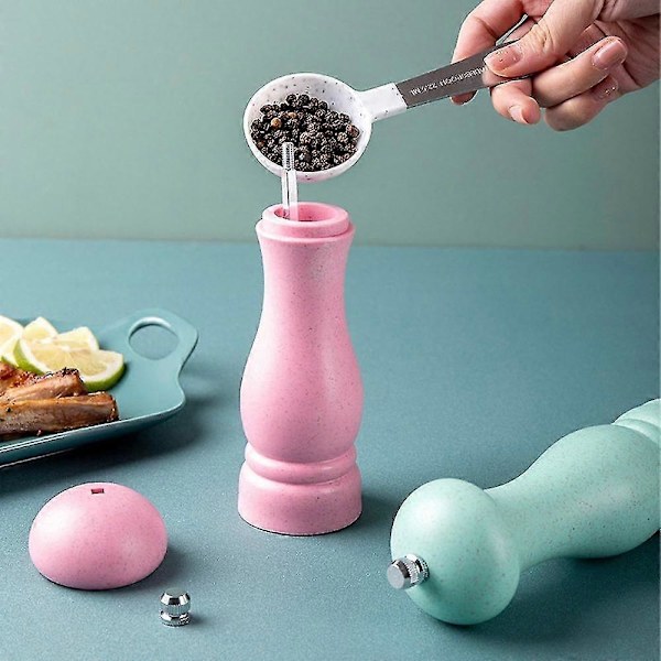 Salt- och pepparkvarn i ek av hög kvalitet, justerbar grovlek och påfyllningsbar pink box