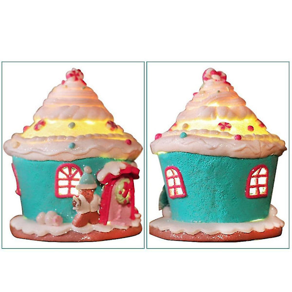 LED Jul Pepparkakshus Hus Pepparkaksinredning Bordsdekoration Jul Högtidsdekoration,b