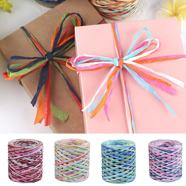 1 rulla paperinarua kierrätettävä DIY kirkas tekstuuri käsin neulottu kääre Raffia olki festivaaliin Blue & Rose red