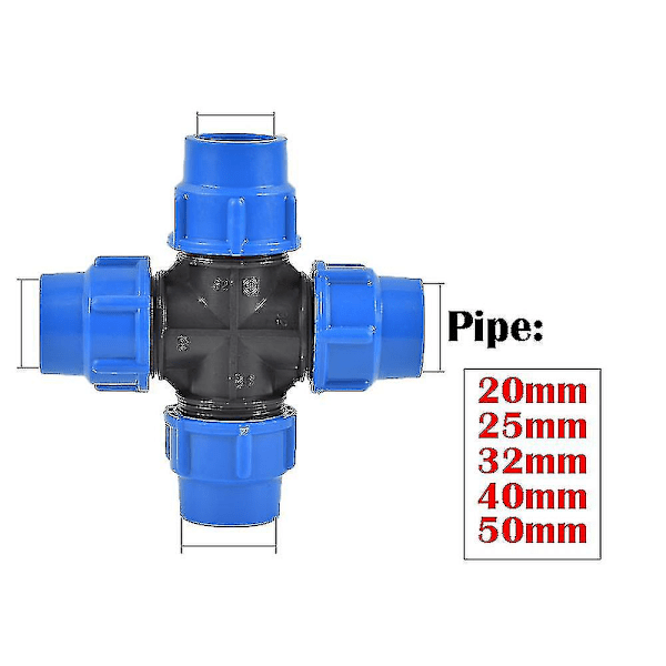 20/25/32/40/50mm PVC PE Rør Vandhane Splitter Plastikventil Stik Vandingsrør Havebrug Vandingsrør Slangeforbindelse Tilbehør Cross 25mm