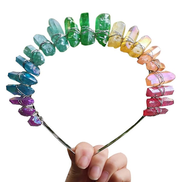 Länsi-Eurooppalainen Prinsessan Retro Tiara Kruunu Käsintehty Raaka Kristalli Rainbow Gradient H Rengas Hää- ja Morsiamen Pääpanta
