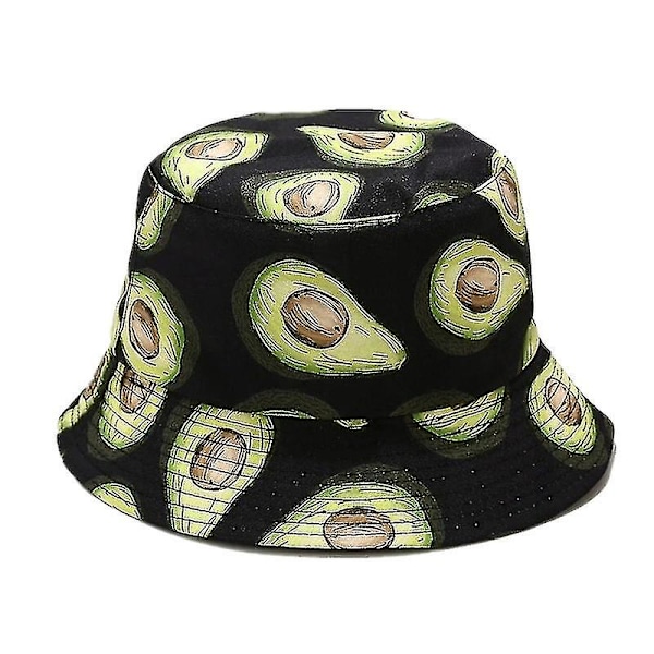 Unisex reversibel pakkbar bøttehatt, solhatt for menn og kvinner, avokadoprint dobbeltsidig slitasje reversibel bøttehatt Black