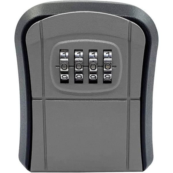 Nøgleboks, nøglekodeboks, nøgleskab 4-cifret låsbar boks, vægmonteret adgangskodelås, grå