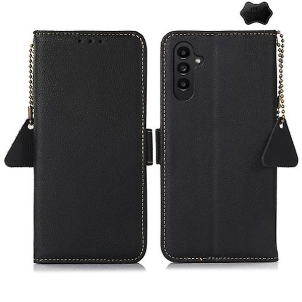 Til Samsung Galaxy S24 Side-magnetisk Tj Ægte Læder Rfid Mobiltelefon Etui Black