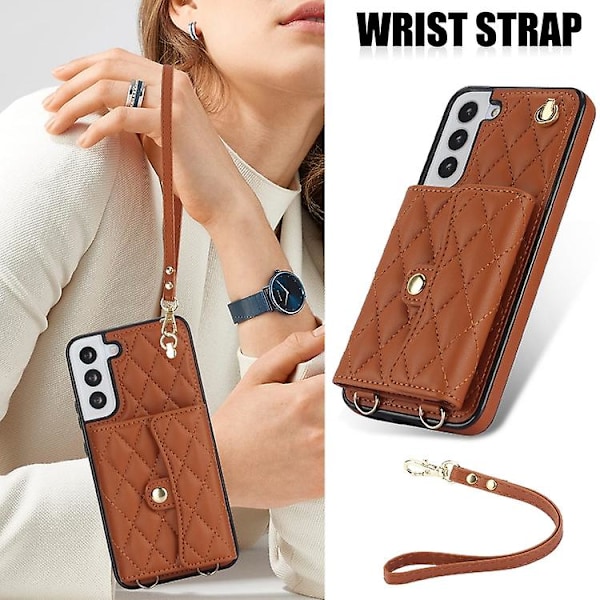 Horisontellt plånboksfodral i läder för Samsung Galaxy S22 5g, diagonalt bärbart, rombiskt Brown