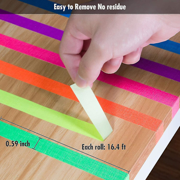 Uv Blacklight Reactive (6 farger) 0,59 tommer X 16,4 fot per farge, Fluorescerende klut/neon Gaffer Tape (6-pakning)