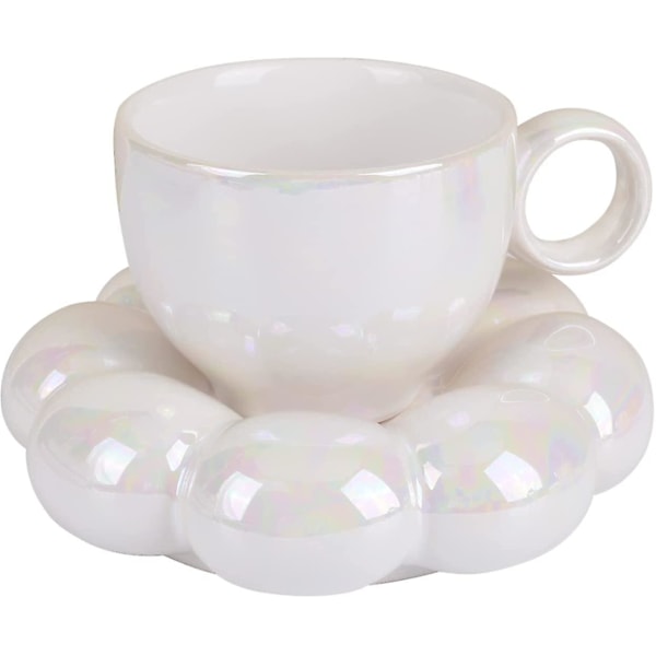 Keramisk kaffemugg, kreativ söt kopp med solrosunderlägg för kontor och hem, diskmaskinssäker, 7oz för te latte mjölk (pärlvit)