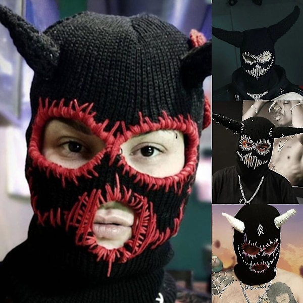 Naisten Neulohatut Pipo Paholaisen Sarvilla Halloween Kauhu Beanie Hiihto Maskit Miehille B