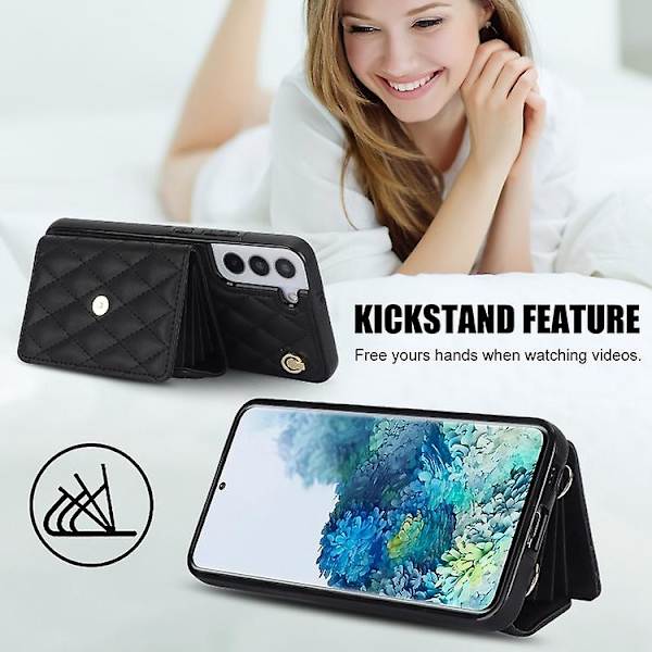Horisontellt plånboksfodral i läder för Samsung Galaxy S22 5g, diagonalt bärbart, rombiskt Black