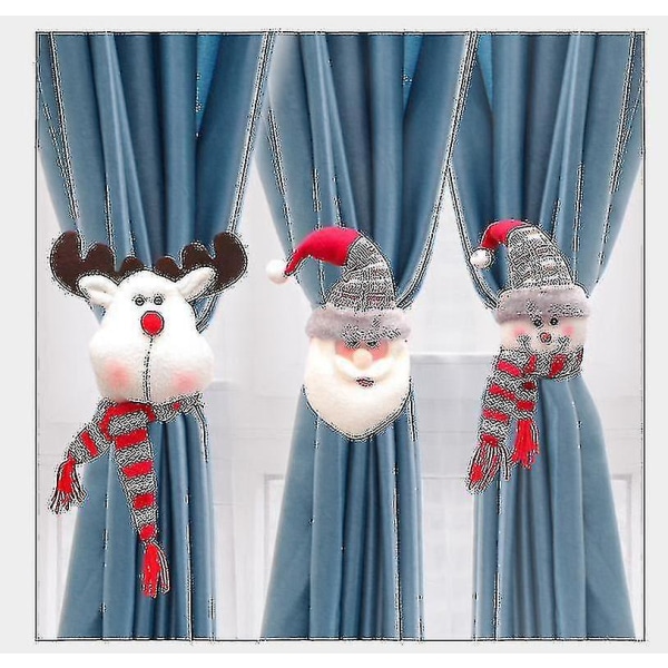 3 stykker julegummibånd gardinspenne, tegneserie kreative dekorasjonsutstyr Julenissen, snømann, elgformet gardinspenne