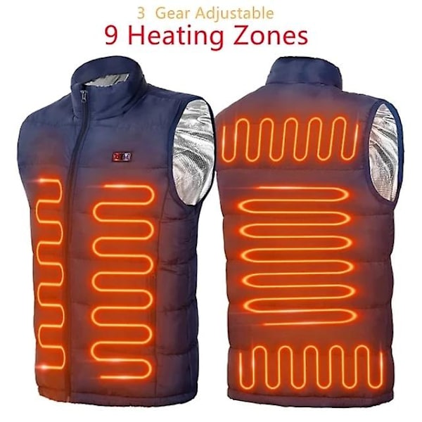 9 Varme Soner Veste Elektrisk Oppvarmet Jakke Menn Kvinner Sportsklær Oppvarmet Frakk Grafen Varme Frakk Usb Oppvarmet Jakke For Camping L 9 areas heated blue