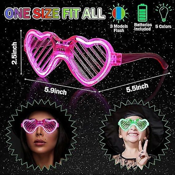 10-pack Glow-in-the-Dark Partytillbehör - LED-glasögon i hjärtform för jul, födelsedag, rave, konsert, halloween