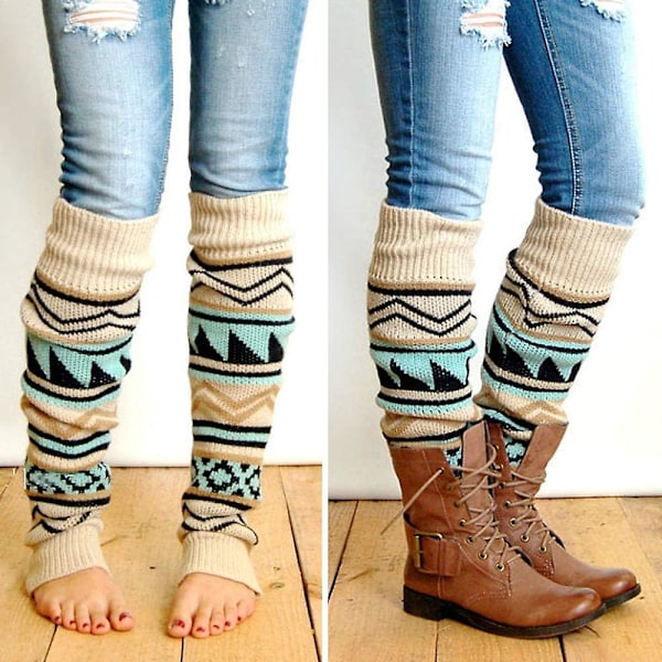 2 par stickade gaiter leggings för kvinnor, vinterleggings, långa strumpor, stövlskydd