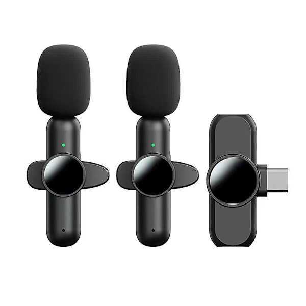 2-pack trådlös lavaliermikrofon, plug and play professionell mini trådlös lavaliermikrofon, trådlös mikrofon för vloggning live-sändning C