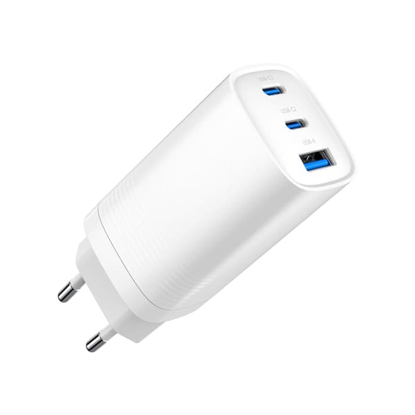 Væglader GaN 65W PD med 2xUSB-C og 1xUSB