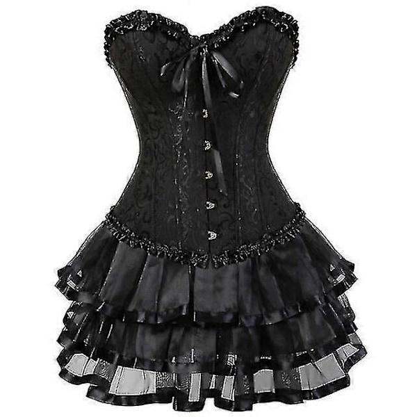 Sexy Korsettkjoler for kvinner, pluss størrelse, kostyme, overbyste burleskkorsett og miniskjørtsett, tutu-korsett black 7XL