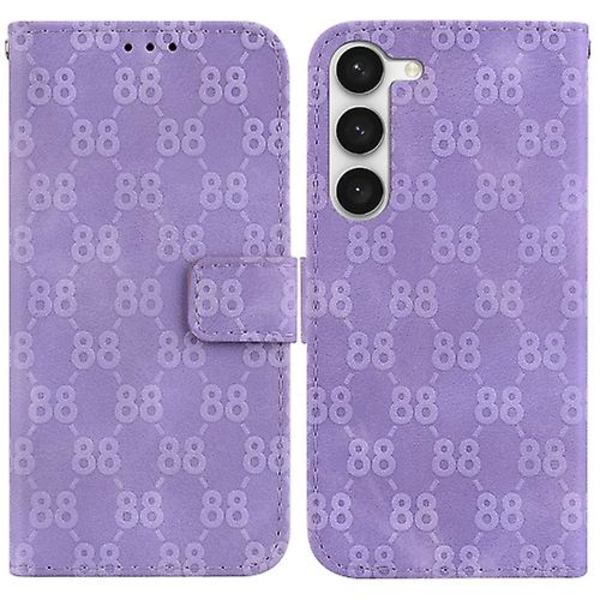 Mobiltelefonskal i läder med dubbla 8-formade präglingar för Samsung Galaxy S23 5g Purple