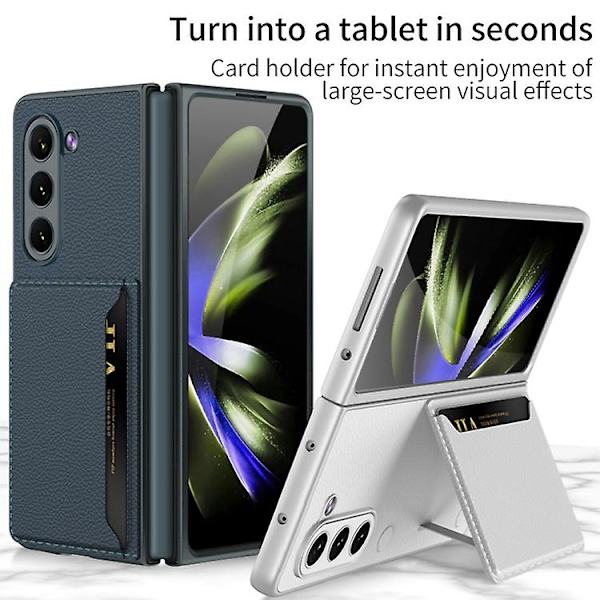 Til Samsung Galaxy Z Fold5 Gkk Ultra-tyndt Læder Mobiltelefon Cover Med Kortlommer Cross Texture