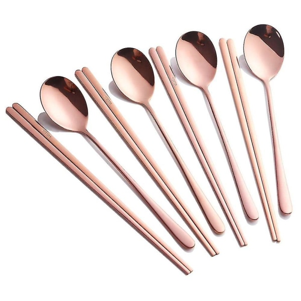 Chopsticks Spoon Set, 4 Color Reusable Metal Stainless Steel Korean Chopstix Spoon Set Christmas Gift
