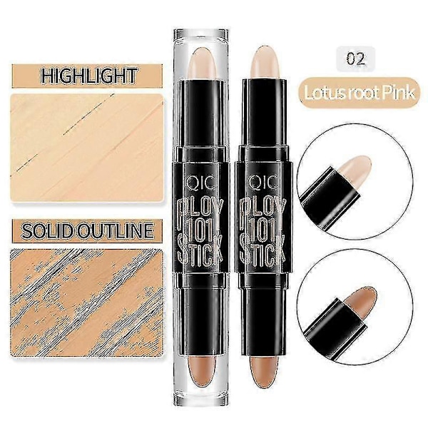 3-pakks sett med dobbeltsidig highlighter- og konturstift for sminke og concealer for 3D ansiktsforming og kroppssminke