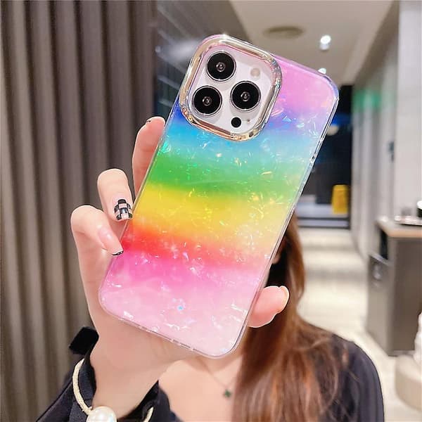 För iPhone 13 Pro Skal Galvanisering Linsram PC+TPU IMD Telefonskal Y2 Rainbow