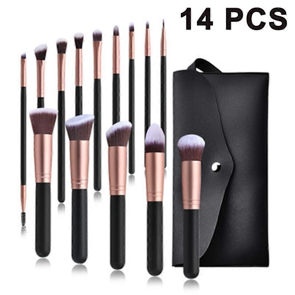 Makeup børster 14 stk Makeup børstesæt Premium Syntetisk Foundation Børste Blending Ansigts Pudder Blush Concealere Øjenskygger Makeup Børste Kit - Styl