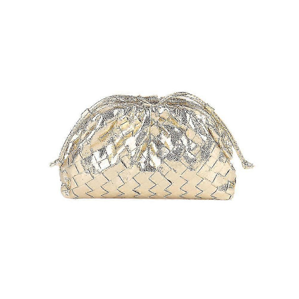 PU Vævet Taske Satchel Cloud Mini Læder Clutch Taske-Yvan golden