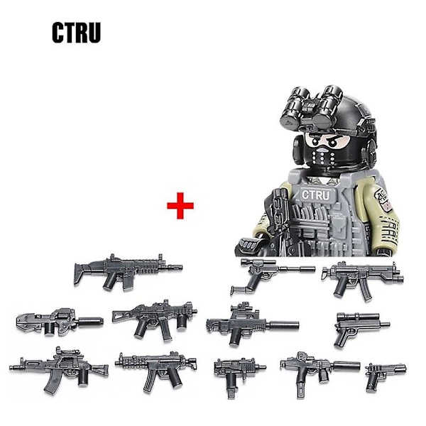 Militära byggklossar Soldatfigurer Gåvor Leksaker Vapen Gevär Special Force SWAT Arméväst Hjälm Explosionssäkra kläder MOC   Fingerfärdighetsspel CTRU--1PCS