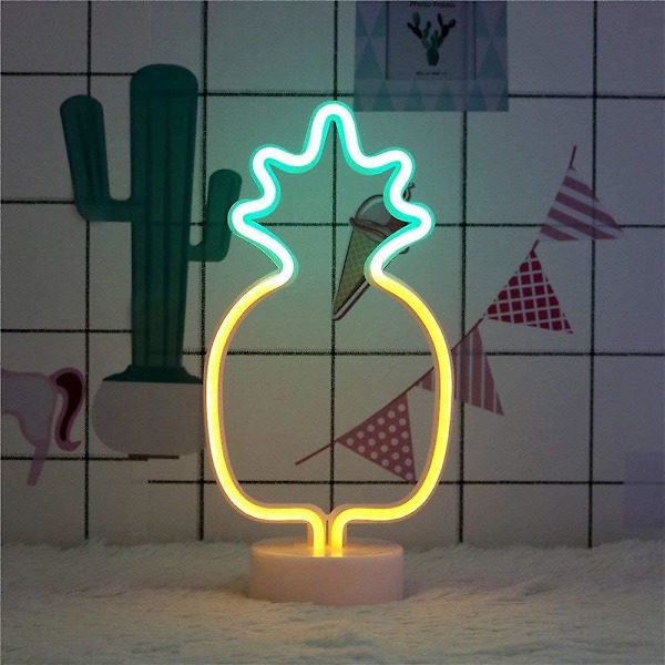 LED Ananas Neon Skilt Luau Sommerfest Dekorasjon Yellow Green Pineapple