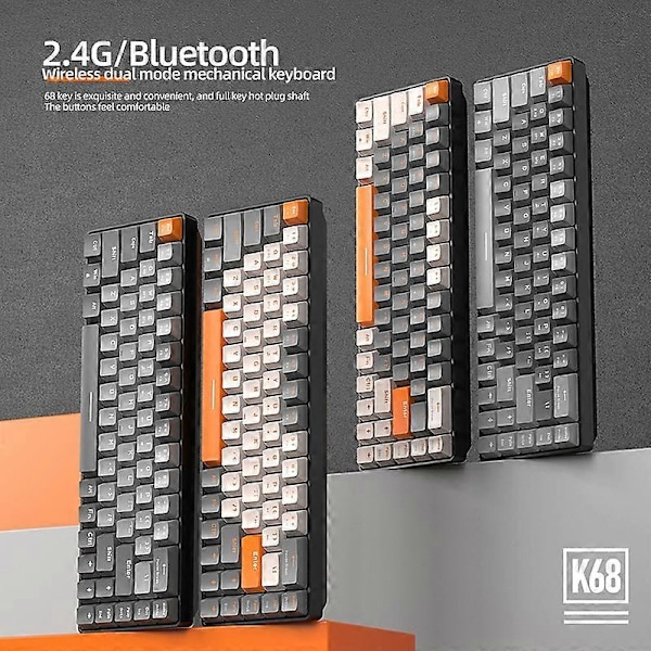 K68 Mekaninen Peliklaviatura 2.4G Langaton BT Bluetooth Langaton Pelikoneen Klaviatura Pelaajan Klaviatura Näppäimet Blue Switch Gray White