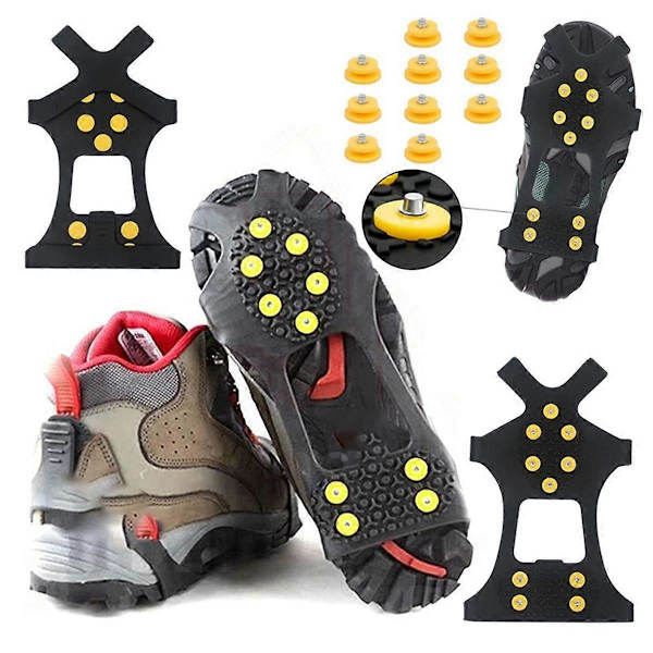 10-STUD Anti Slip Vinter Is Grippers Universelle Slip-on Strækpasform Sne & Is Pigge Trækkraft Klamper (2 stk), S