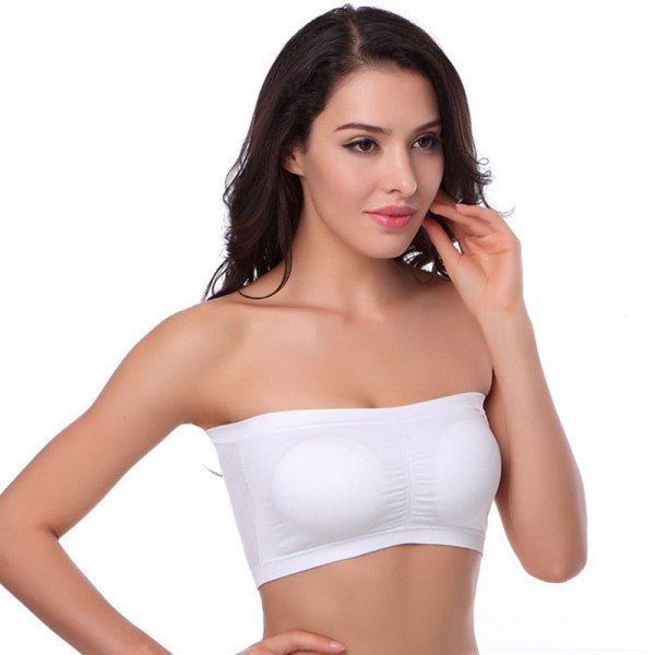 Women's Padded Bandeau Bra, Tube Tops with Removable Pads Strapless, 1 Pack, White-L White L
