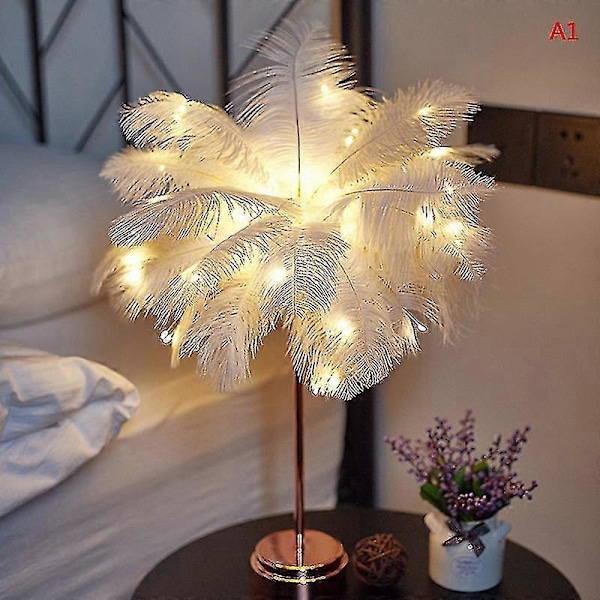 Led fjerlampe bordlampe lille natlampe soveværelse pige hjerte sengebordslampe White