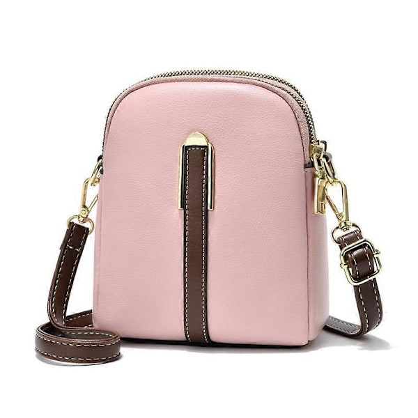 Liten Crossbody-väska i Läder, Mobilväska, Mini Handväska att Hänga Över Axeln pink