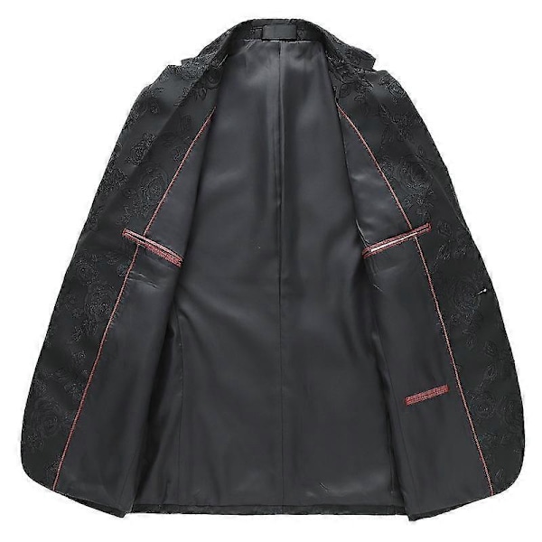 Blomstret Smoking Blazer til Mænd med Rose Broderet Jakke Black M
