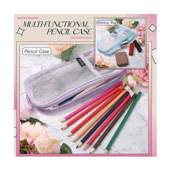 4 stk. Gitternet Pencil Case med lynlås, gennemsigtig blyantpose, synlig pennepose, multifunktionel, gennemsigtig makeu